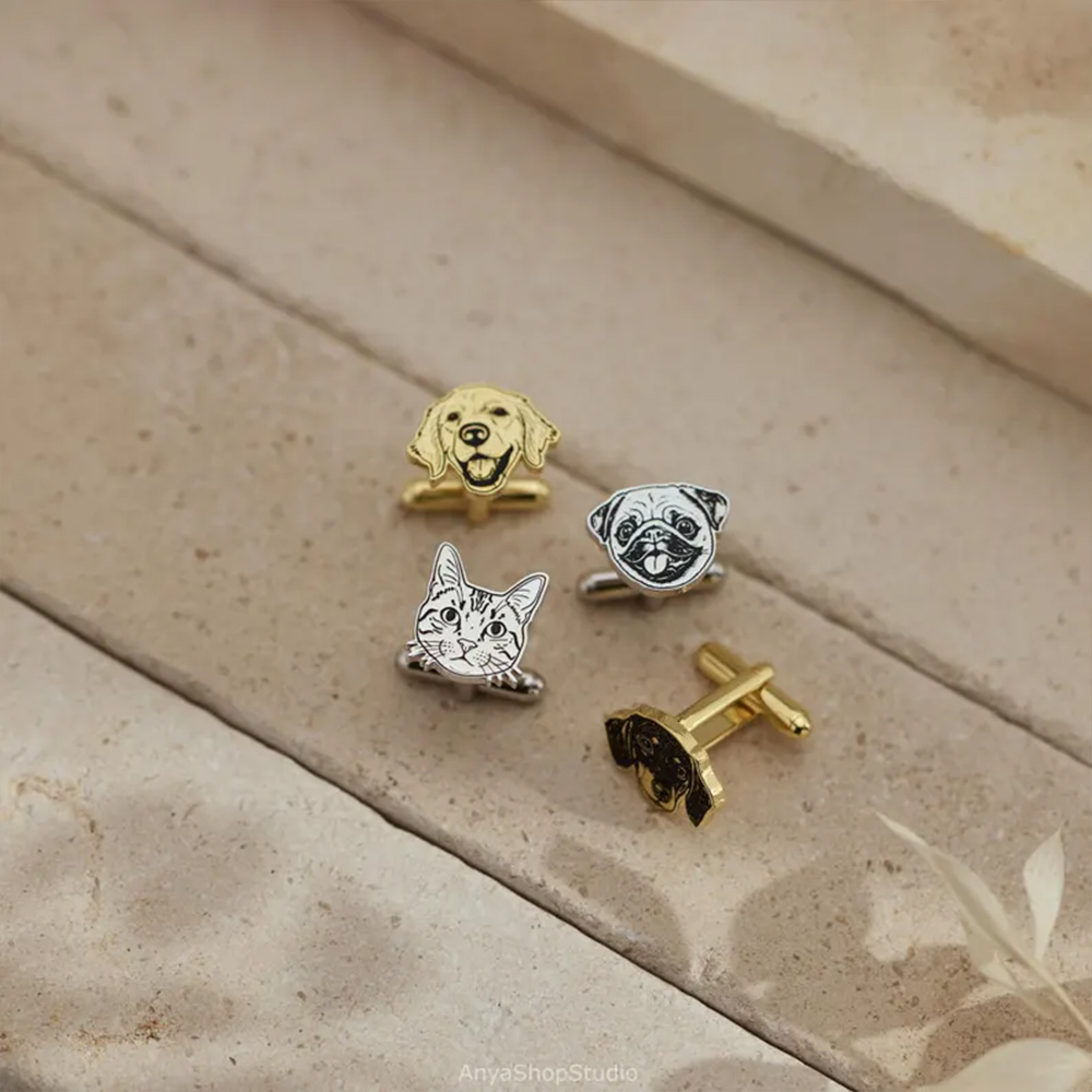 Custom Pet Portrait Cufflinks  - Tie Clip Silver review and price